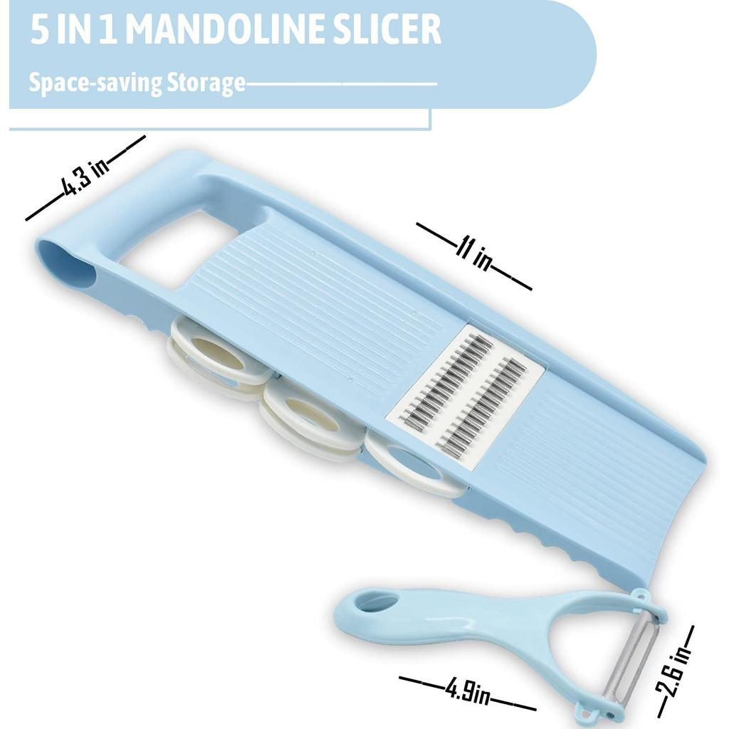 5 In 1 Multi Vegetable Slicer Feliator Blue Kitchen Cutter Multi Blade Julienne Slicer Vegetable Peeler