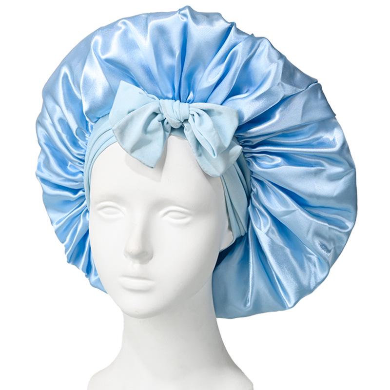 Extra Large Satin Bowknot Sleep Cap for Women's Hair Care