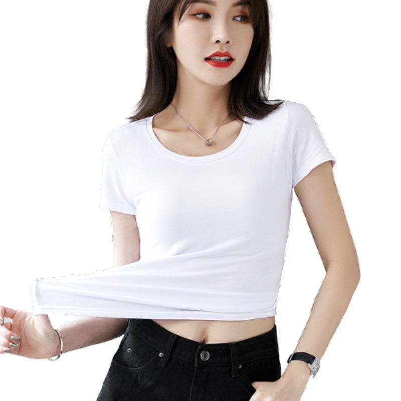Women's Slim Fit White Cotton Short Sleeve T-Shirt - Round Neck, Summer/Spring Style