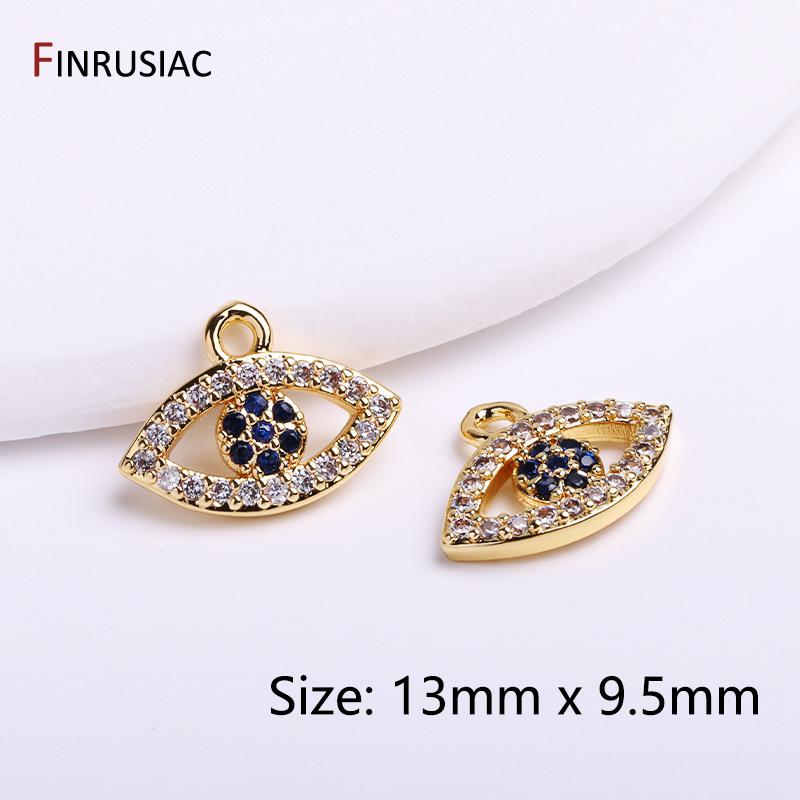 14K Gold Plated Brass Evil Eye Charms Blue Zircon Evil Eye Pendant For Earrings Making Jewelry Making Supplies 2 pieces