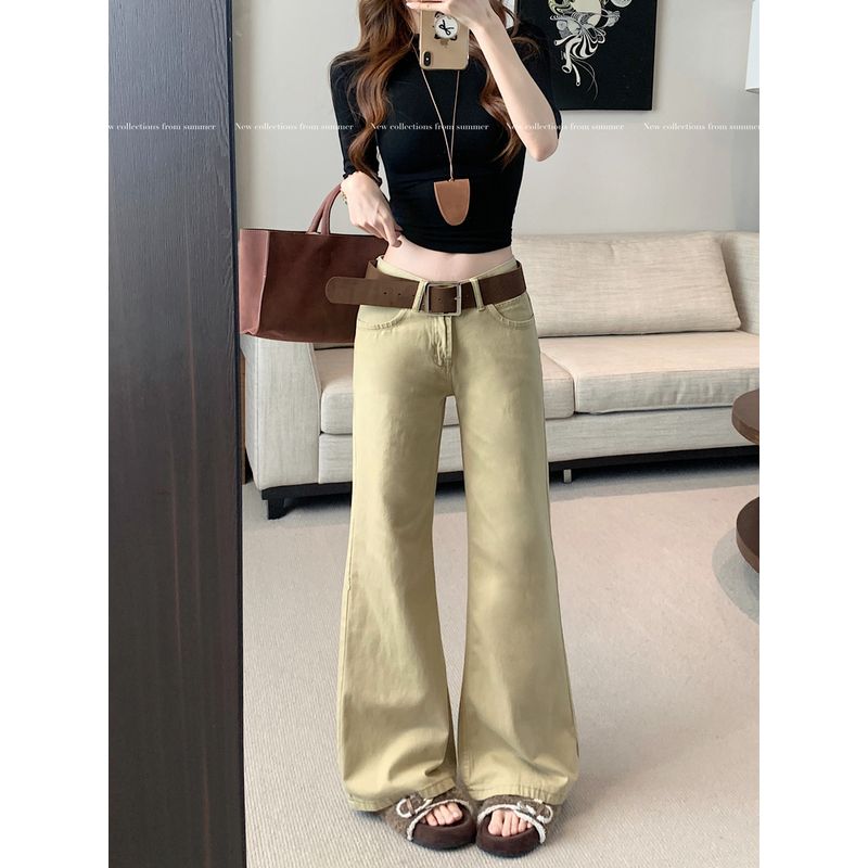 Kumikumi Retro Temperament Khaki Trumpet Pants Casual Pants Women Autumn Chic Age-Reducing Slimming Versatile Trousers