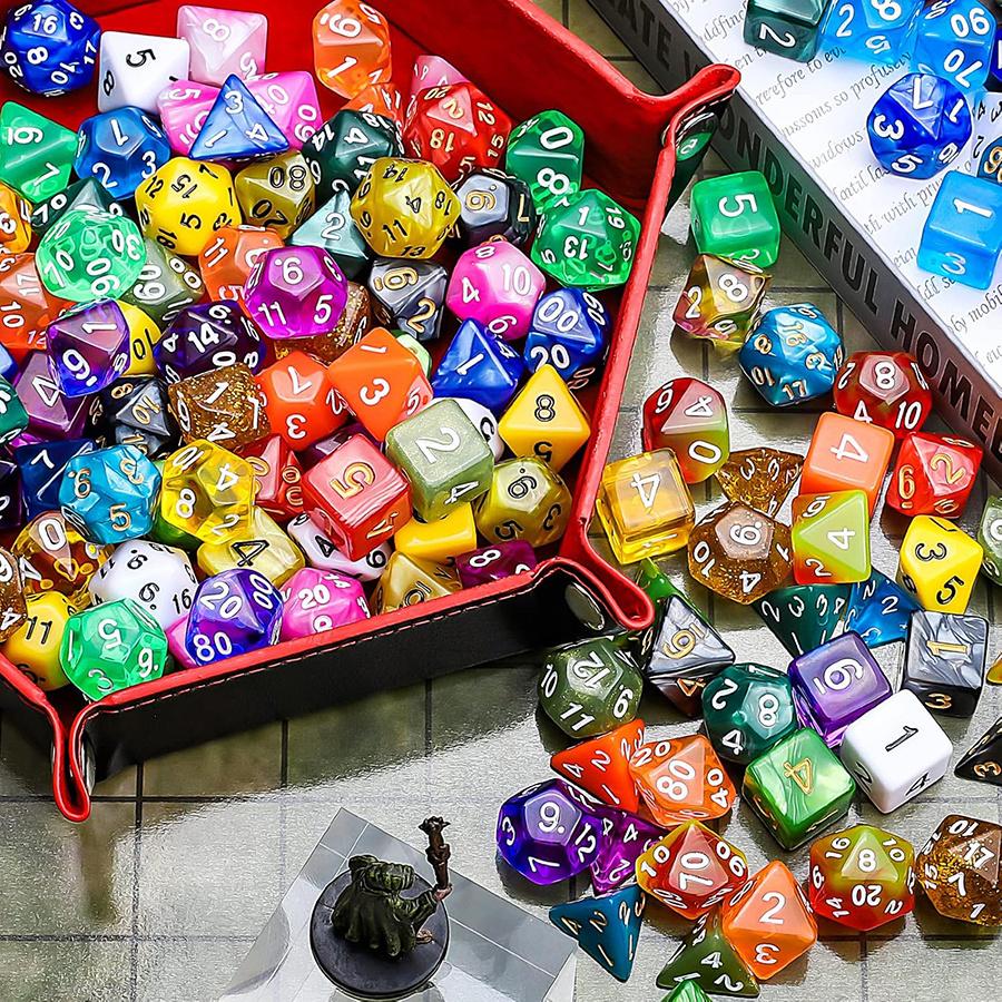 35 Polyhedral Dice with 5 Black Pouches, 5 Complete Colors Dice Sets of D4-D20 Compatible with DND RPG Table Games JXB