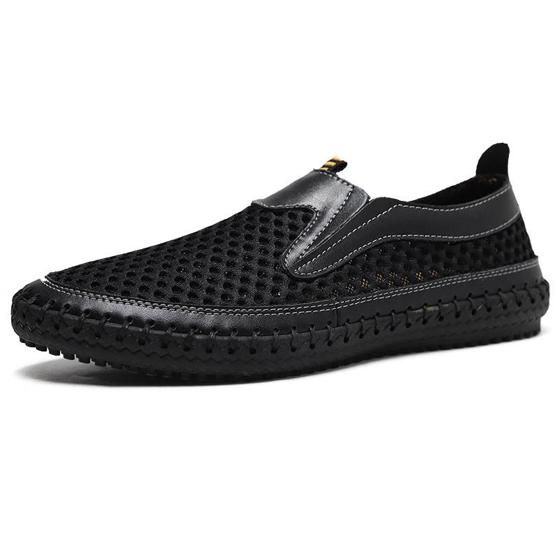 

2025 large size mesh breathable shoes flat heel hollow casual men s shoes mesh shoes rubber soft sole low top men s shoes 48
