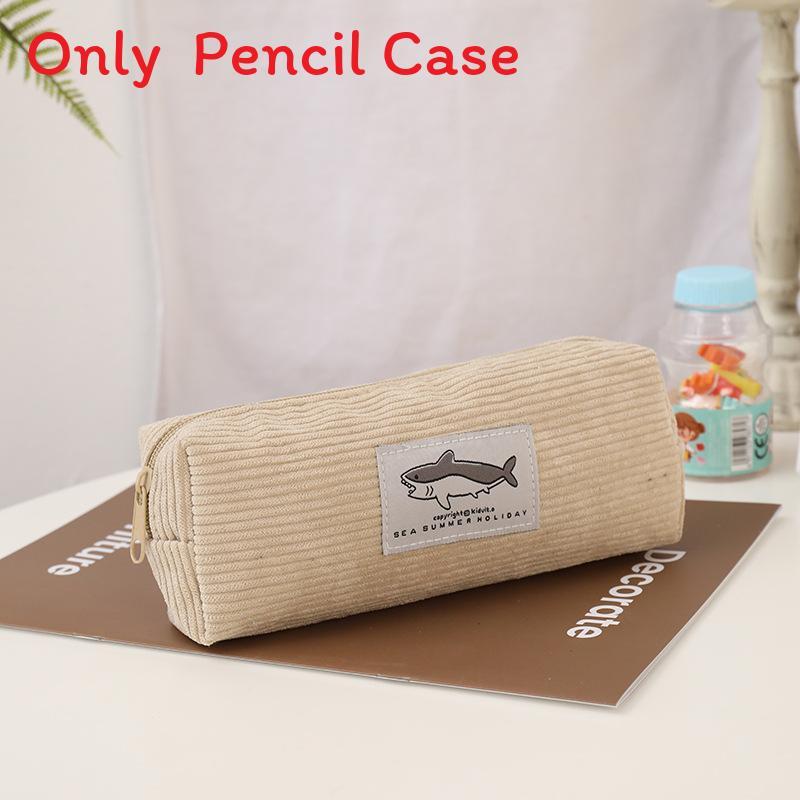 Cute Shark Corduroy Pen Bag With Durable Material For School And Office Use