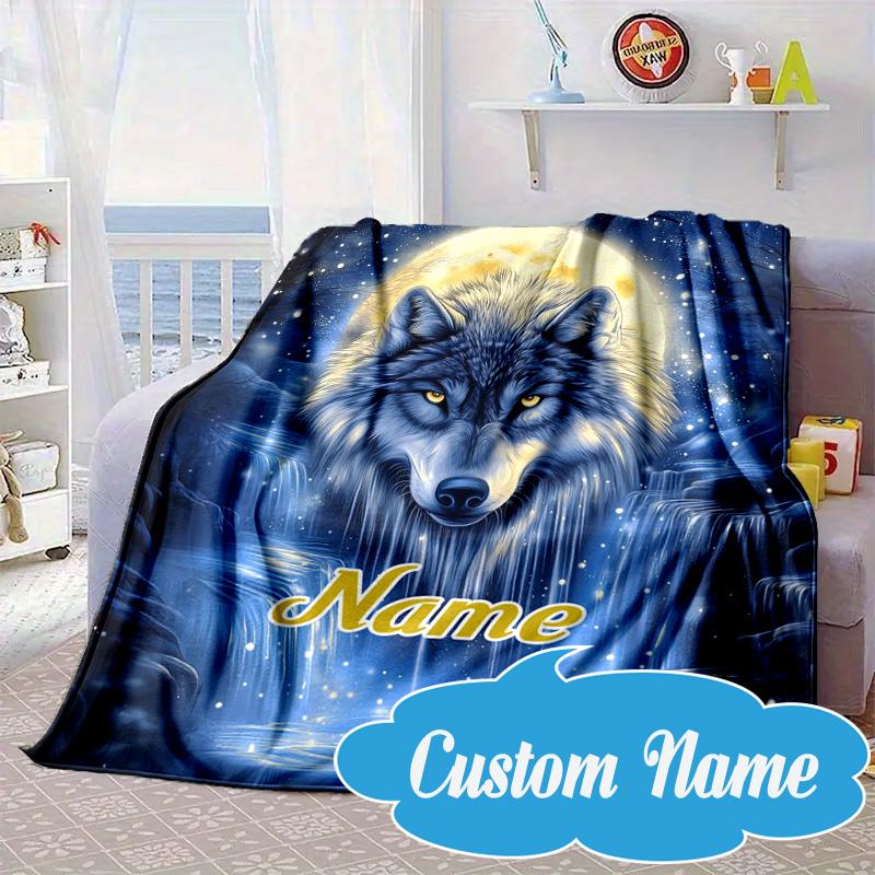 Custom Name Electric Wolf Spirit Blanket bed sofa Blanket Flannel Blanket for Camping, Hiking, Picnic Essentials,gift for Fan family