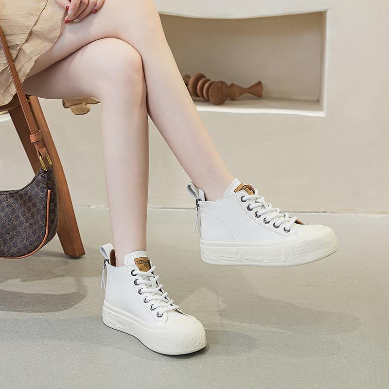 Высокие повседневные белые туфли женские кожаные после осени с двойной молнией большого — фото 5