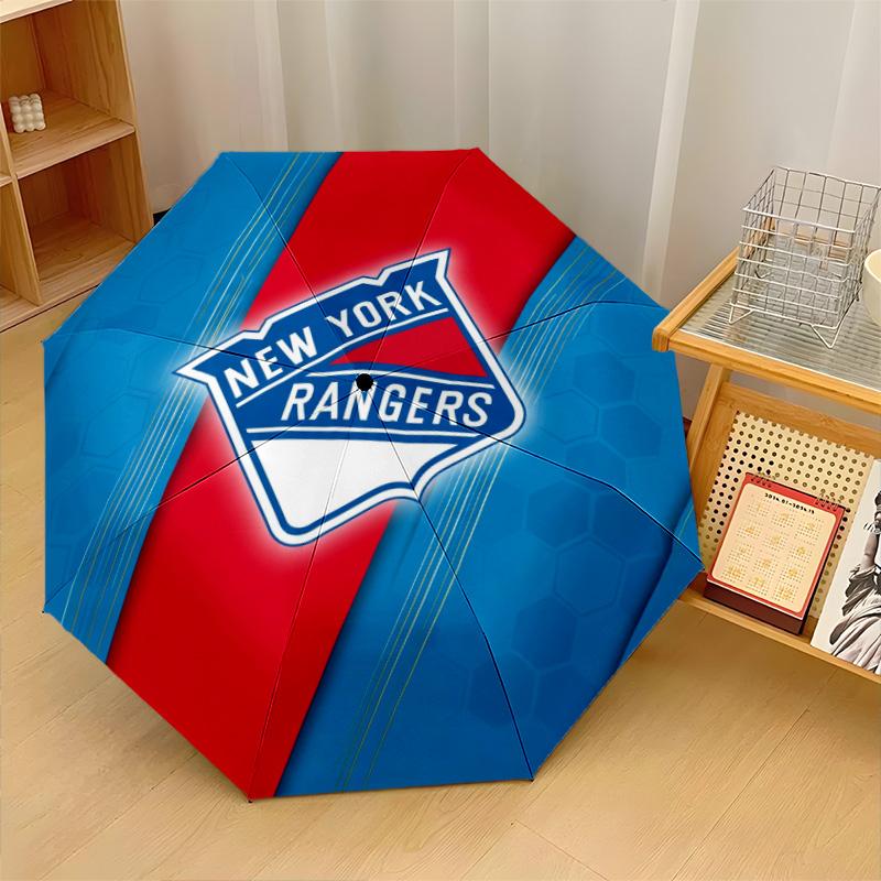 New York Rangers Print Auto 8?Ribs Folding Umbrella Wind Resistant Lightweight Automatic Umbrella For Daily Travel