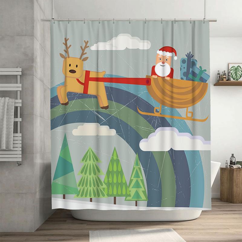

Tu Christmas Shower Curtain Festive Holiday Decor Farmhouse Winter Scene Bathroom Fabric Waterproof Backdrop Xmas Gift W60H190(CM)-1 Pcs