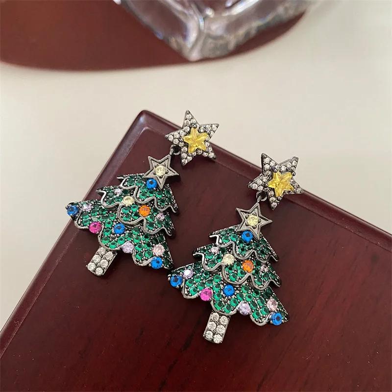 Exquisite Sparkling Zircon Christmas Tree Earrings For Women Full Rhinestone Xmas Tree Dangle Earring Girls Holiday Jewelry Gift