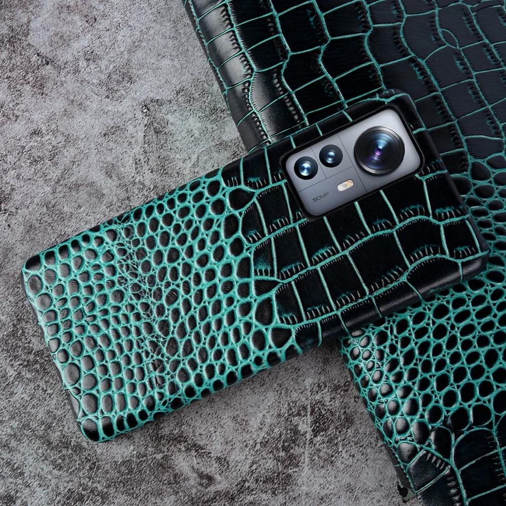 Crocodile Pattern Genuine Leather Case for Xiaomi 14 Ultra 13 Pro 12S 12T Mi 11 Lite Redmi Note 12 Pro Plus K50 K40 Hard Cover