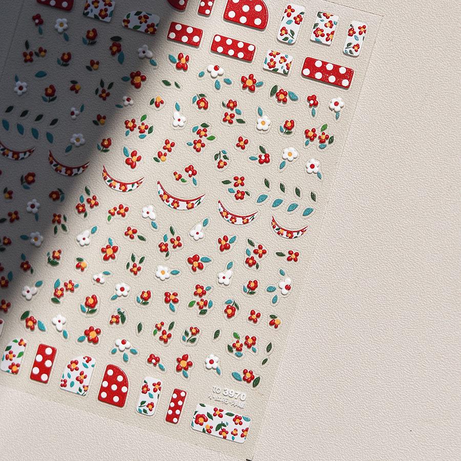Embossed Little Red Flower Nail Art Sticker DIY Making Creative Decorative Stickers