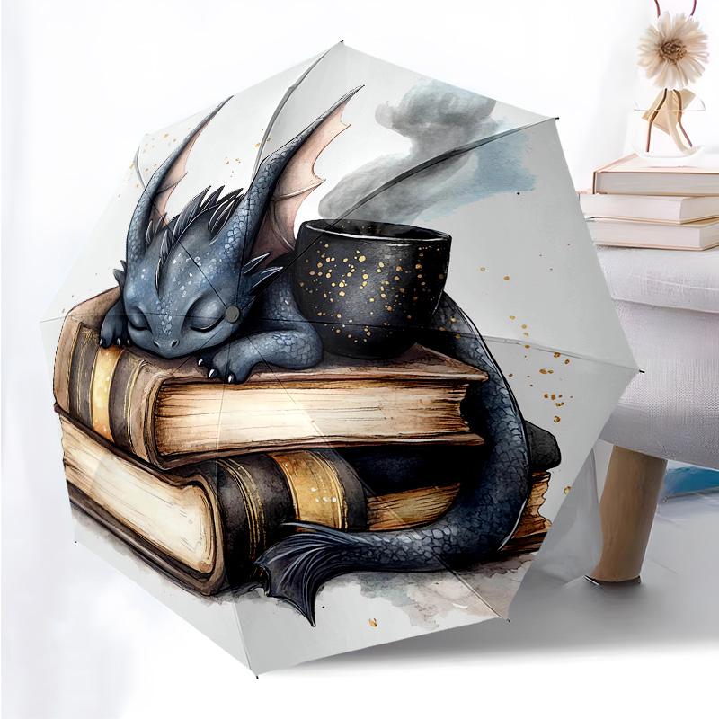 Animals Reading Themed Folding Umbrella Fashion Auto-Open 8 Iron Ribs Plastic Handle Foldable Sunshade Perfect Christmas Gifts