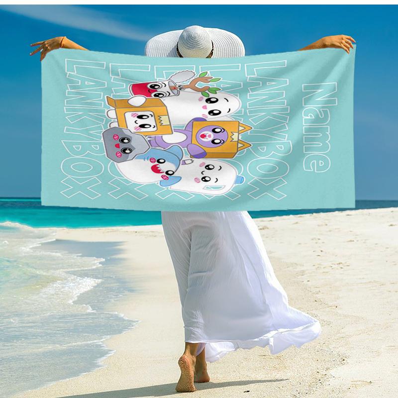 Custom Name Ultra-Soft Beach Towel with LankyBox Theme,Ideal for Pool - Camping, Diving - Perfect Travel Essential, Vibrant Beach Towel.