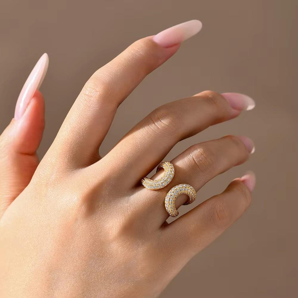 925  Plated / Gold Plated Open Ring - Adjustable Cuff Ring - Pave CZ Sparkling Ring - Gold &  Color Options