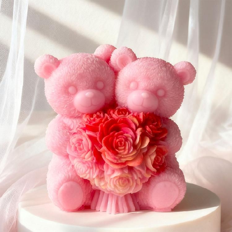 Professional Adorable Reusable Silicone Candle Mold Set With Realistic Bear Couple Design Perfect For Experts and Beginner