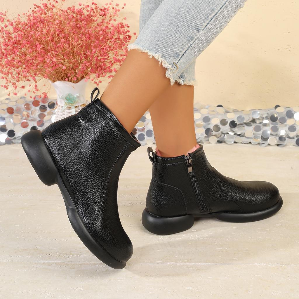 Fleece-Lined Cotton Mom Shoes Warm Short Leather Boots Comfortable Women'S Shoes For Middle-Aged And Elderly Not Slippery