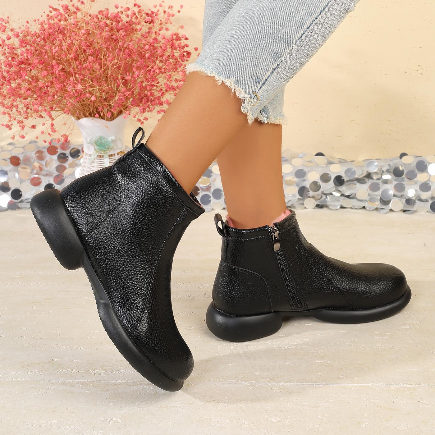 

Men Women Winter Boots Leather Cotton Comfortable Fleece Lined Mom Shoes Warm Short Middle Aged Elderly Not Slippery 35