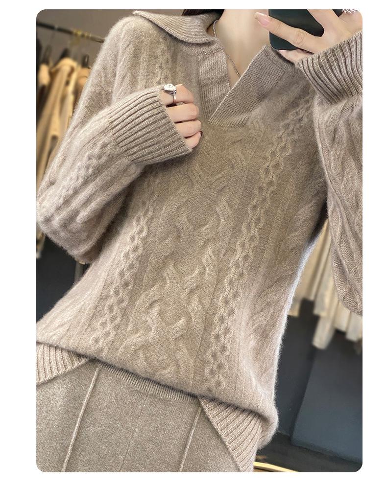 Seven-Stitch Thick Cable Knit Wool Sweater - Warm 3D Design for Autumn/Winter