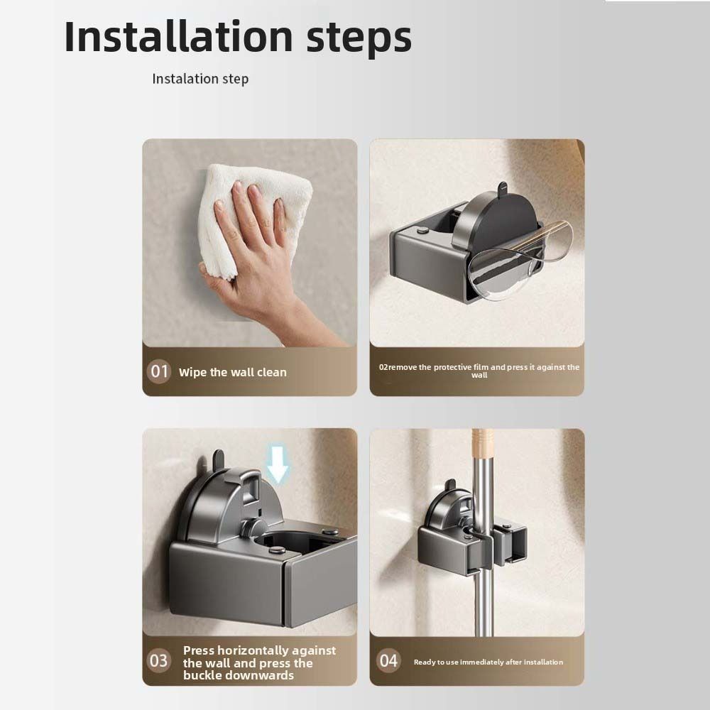 Self-Adhesive Bathroom Mop Hook Broom Wall Storage Hook Suction Cup Mop Holder  Bathroom