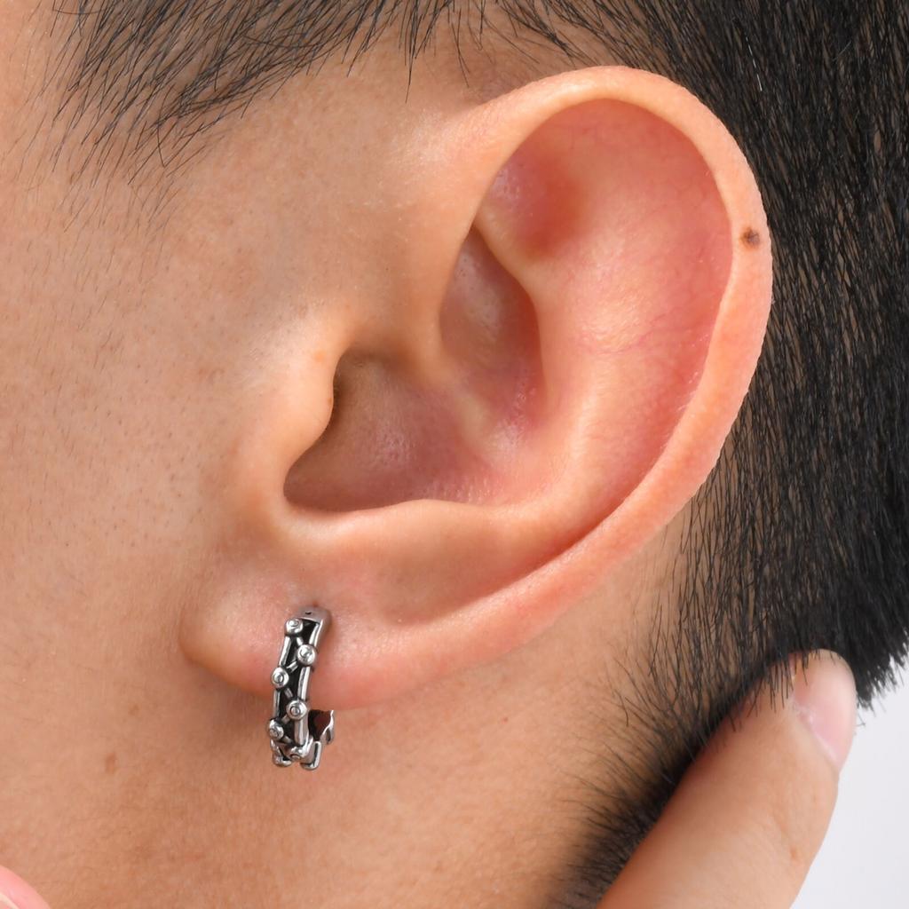 Irregular Hoop Earrings for Men Boys,Stainless Steel Huggie Hoop Earrings,Retro Punk Jewelry