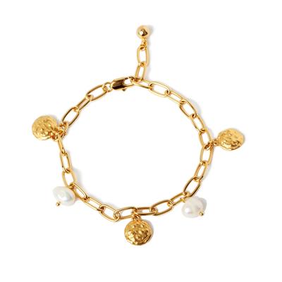 Mezmic Pearl Charm Gold Plated Chain Bracelet