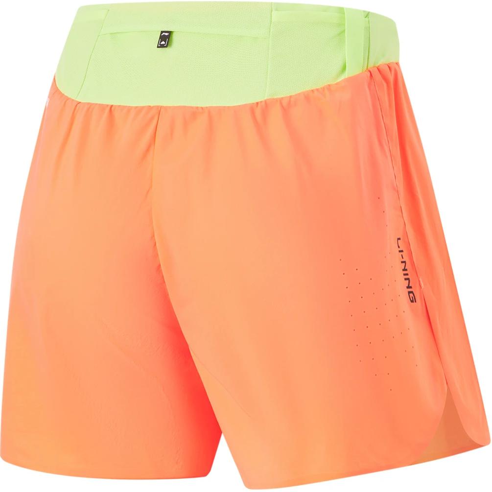 Li Ning Running Series Color Block Logo Mid Waist Quick Dry Straight Leg Sports Shorts Men shorts Fluorescent-Melon-Orange AKSU003-5