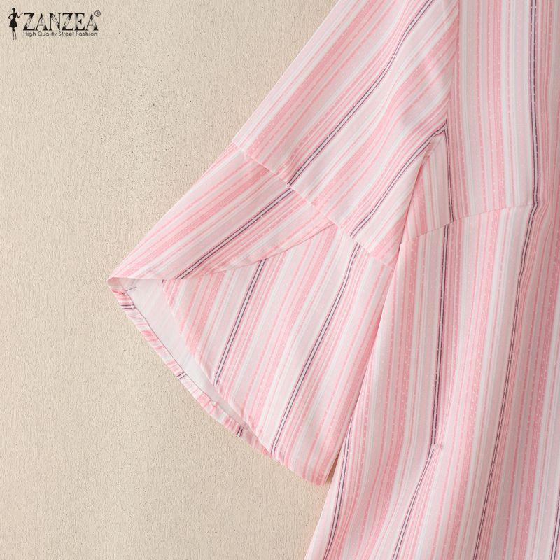 ZANZEA Damska luźna bluzka w paski z dekoltem w serek i rękawami 3/4