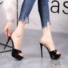 Fashion High Heels Women Sandals Shallow Mouth Summer Shoes Black Apricot Platform Slippers Sexy Stiletto Heel Peep Toe Slides Sandales