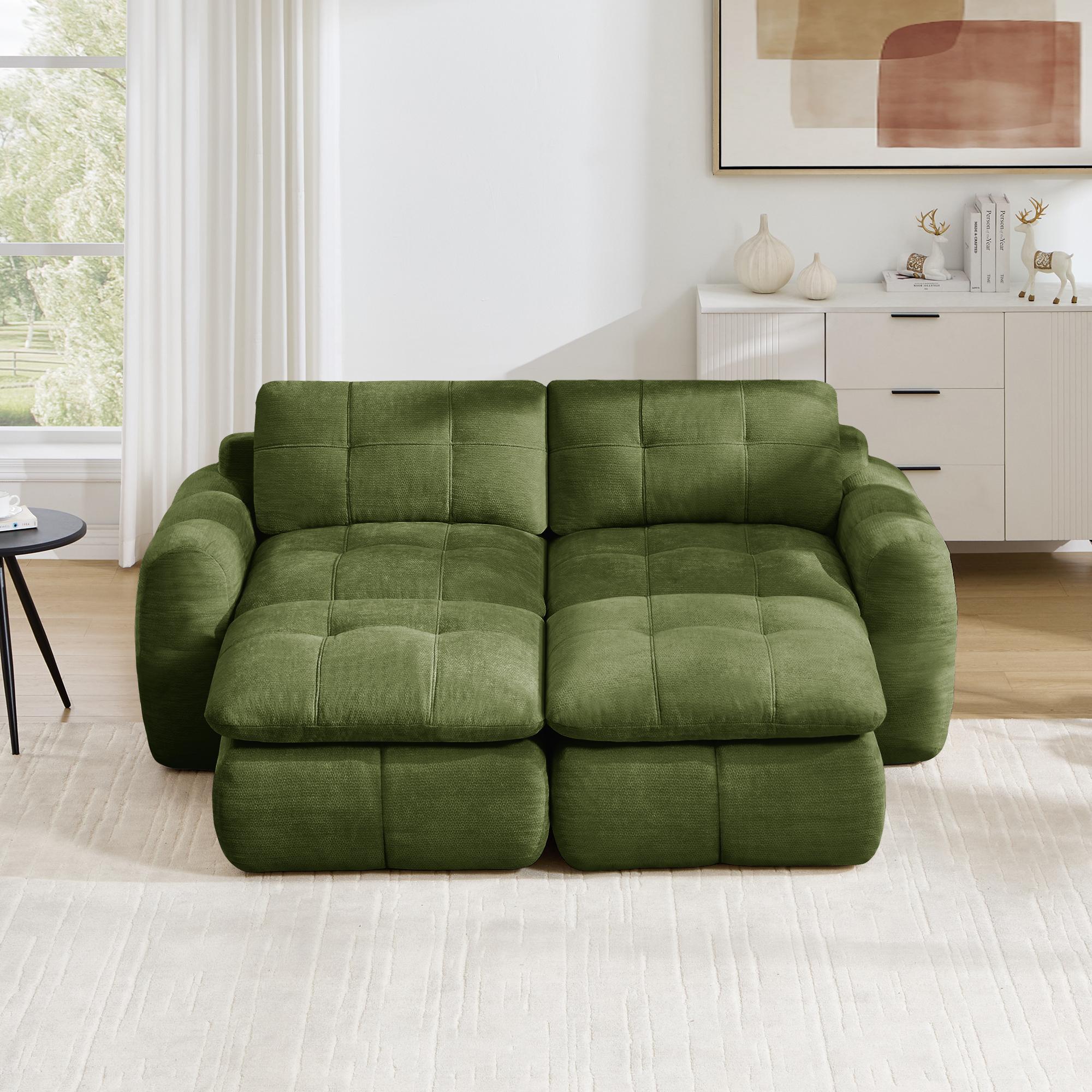 2-Seater Frameless Cloud Modular Sofa, Grid-Stitch