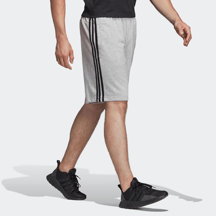 Adidas Striped Logo Training Knit Shorts Men Bottoms Grey DU7831