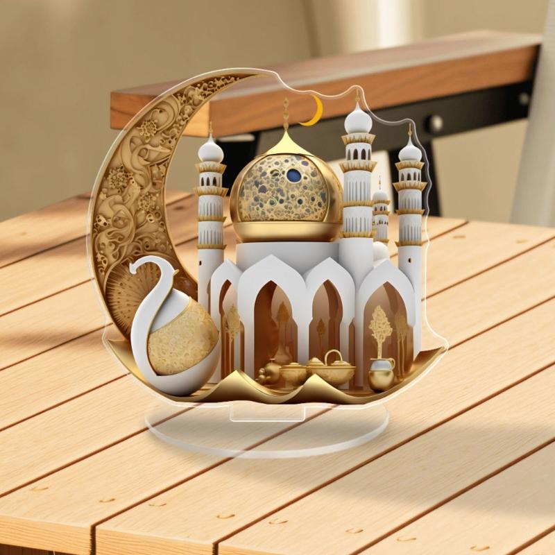 Elegant 2D Flat Acrylic Moon Castles Ornament Eid Ramadans Decoration For Home And Festives Islamic Holiday Celebration