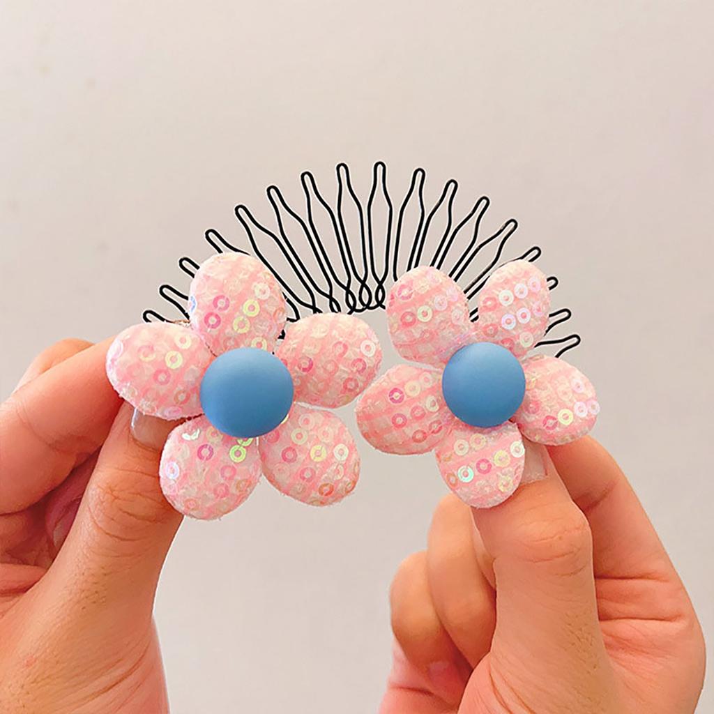 Cute Flower Hair Clip For Girls Pink Flower Bow Fringe Hair Comb Exquisite Children's Hair Fixed Hair Clip Hair Accessories