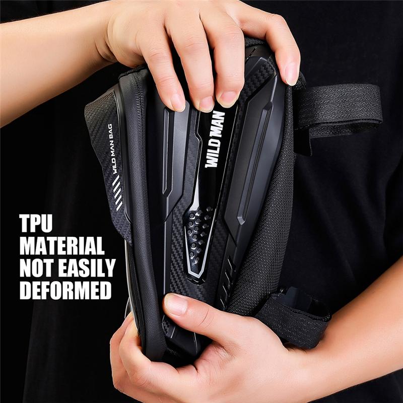 Classy-WILD MAN Waterproof Bicycle Front Bag With Touch Screen Phone Holder Mountain Bike Front Bag Black+Red