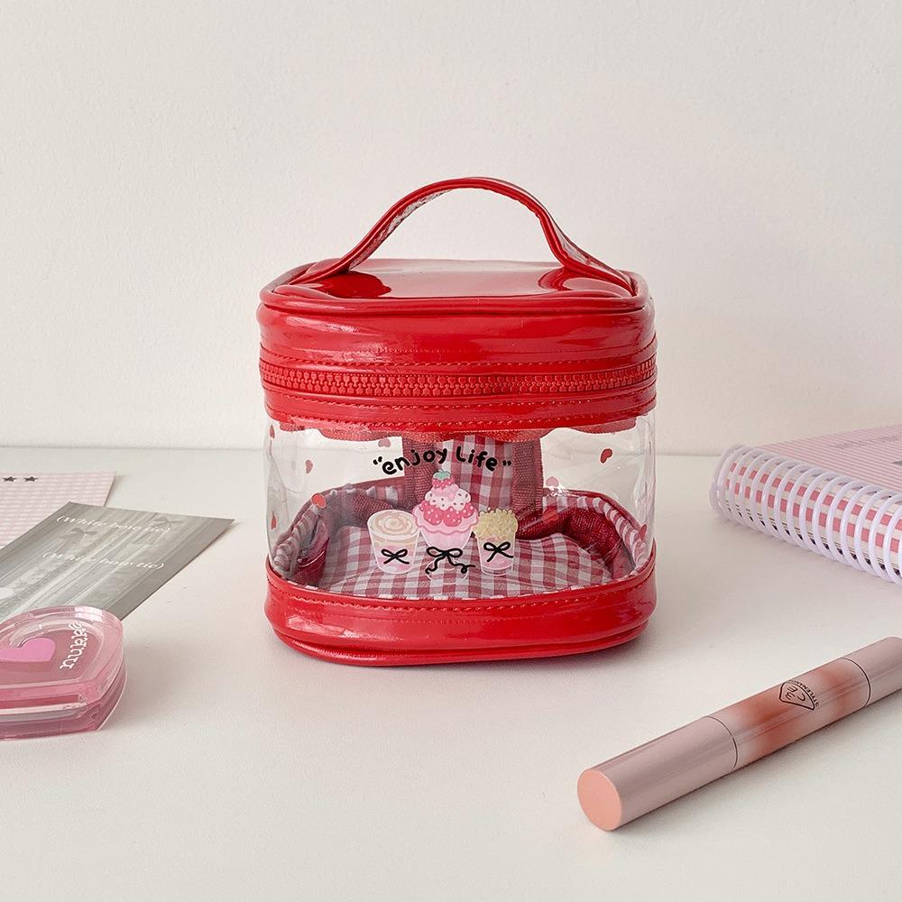 

New Cartoon Transparent Makeup Bag PVC Girls Student Cosmetic Organizer Mini Handbag Portable Toiletry Bag красный