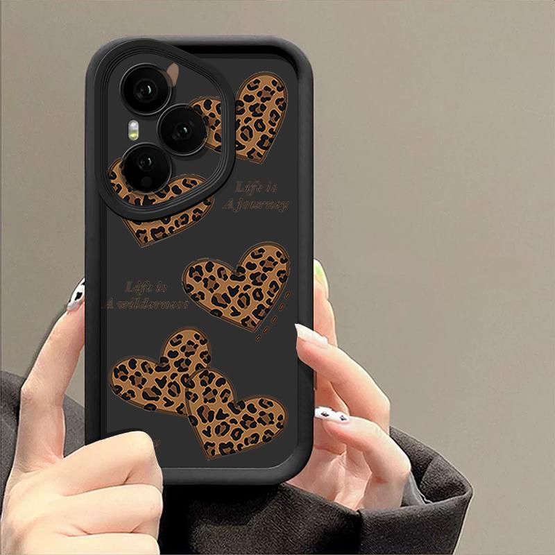 Soft TPU Phone Case For Honor 400 Pro 200 Pro X8c X9c Smart X6a X6b X6c Magic7 Lite Brown Leopard Print Heart Printed Back Cover