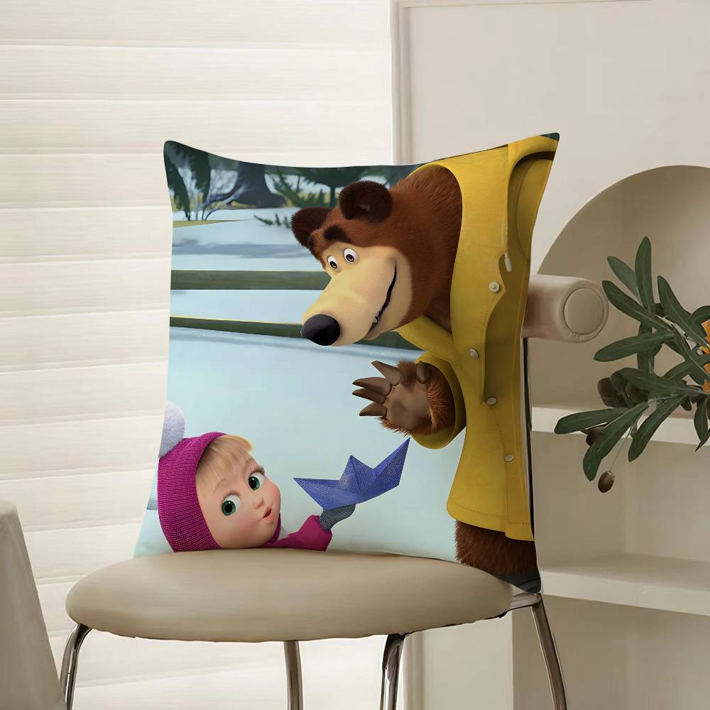 Cute Cartoon M-Masha And Bears-S Pillow Case Comfort Sofa Bed Silky Elegant Invisible Zipper Decorative Cushion Cover