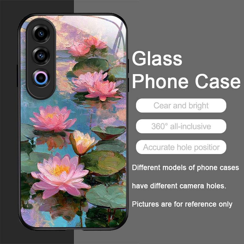 

Retro Oil Painting Lotus Flower Pattern Tempered Phone Case for OnePlus 13 R 12 11 10 9 Pro ACE2 ACE3 Nord CE4 CE3 2 Lite Cover OnePlus 9 Pro