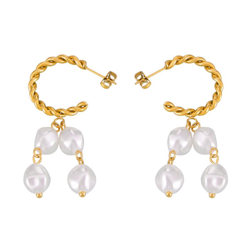 Bohemian Twist Faux Pearl Earrings: Elegant 18k Gold-Plated Titanium Steel Studs