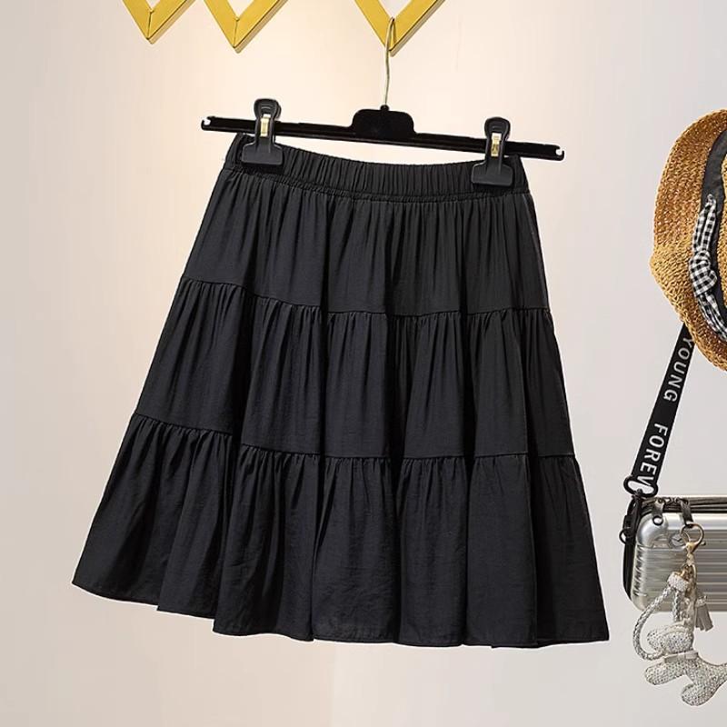Plus Size Women's Summer Short Pleated Skirt High-Waisted A-Line Tiered Casual Design-forward Slimming All-match Versatile Skirt