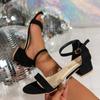 Lucyever 2025 Flock Thick Heels Sandals Women Summer Plus Size Ankle Buckle Sandalias Mujer Casual Non Slip Med Heel Sandles