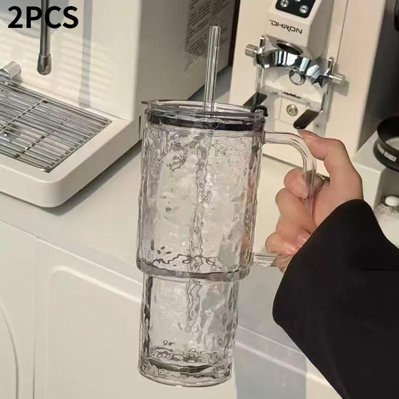 1 szt./2 szt. Kubek szklany o dużej pojemności ze słomką i pokrywką, żaroodporny kubek do kawy, butelka na wodę do biura, trwały i stylowy design