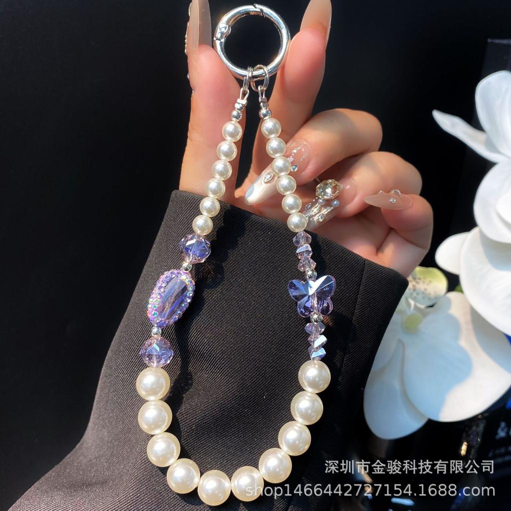 Heavy Craft Inlaid Zirconia Phone Chain Beaded High-end Crystal Bead Hand Chain New Keychain Pendant Wholesale