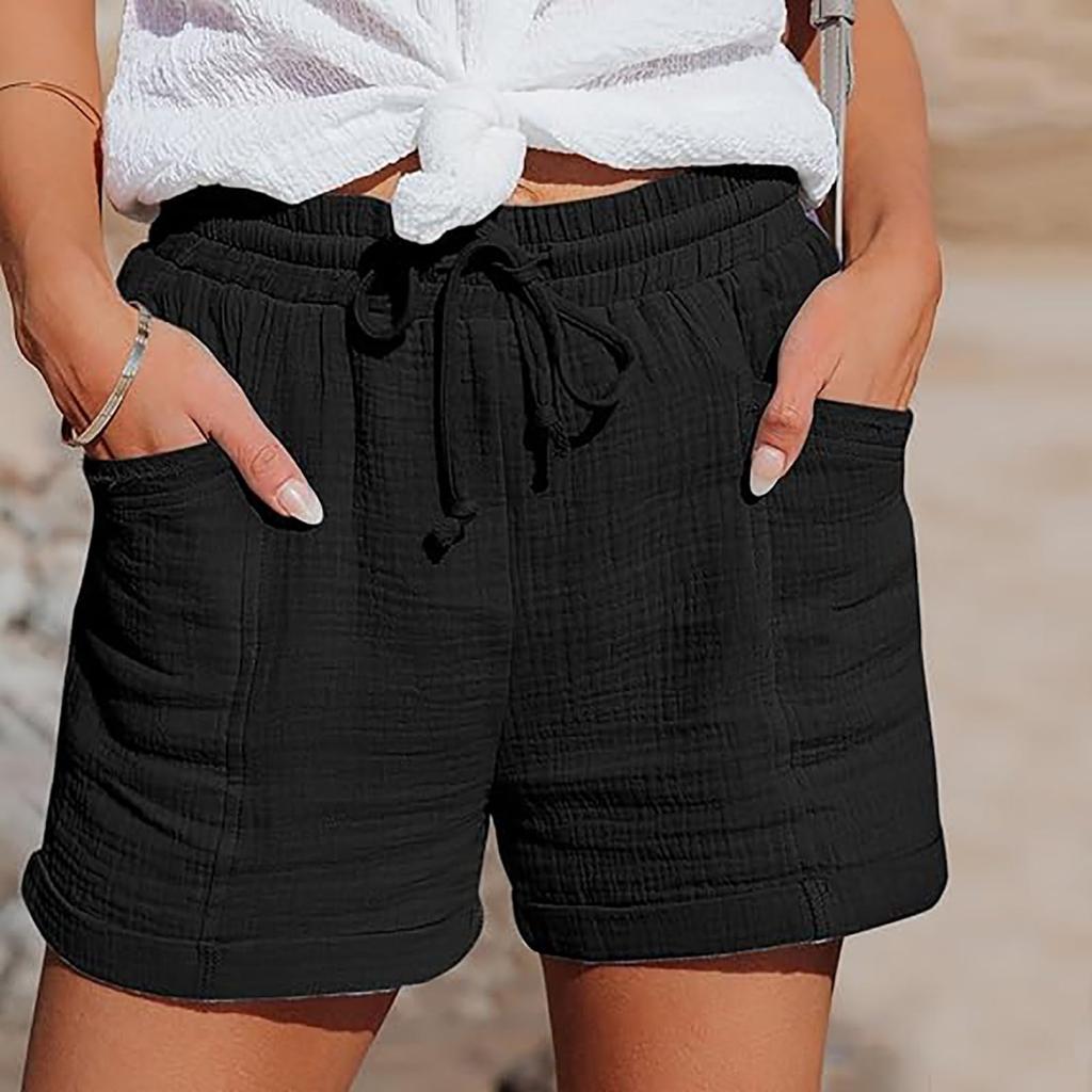 Women's Casual And Comfortable Summer Shorts With Drawstring And Decorative Pockets