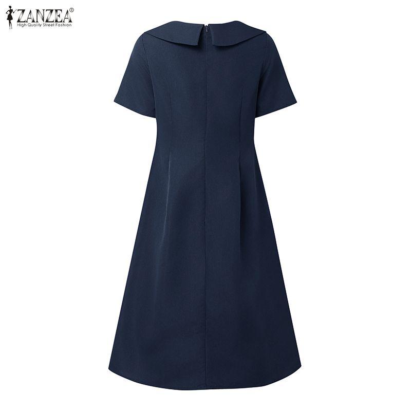 ZANZEA Women Summer Doll Collar Short Sleeve Casual Dress