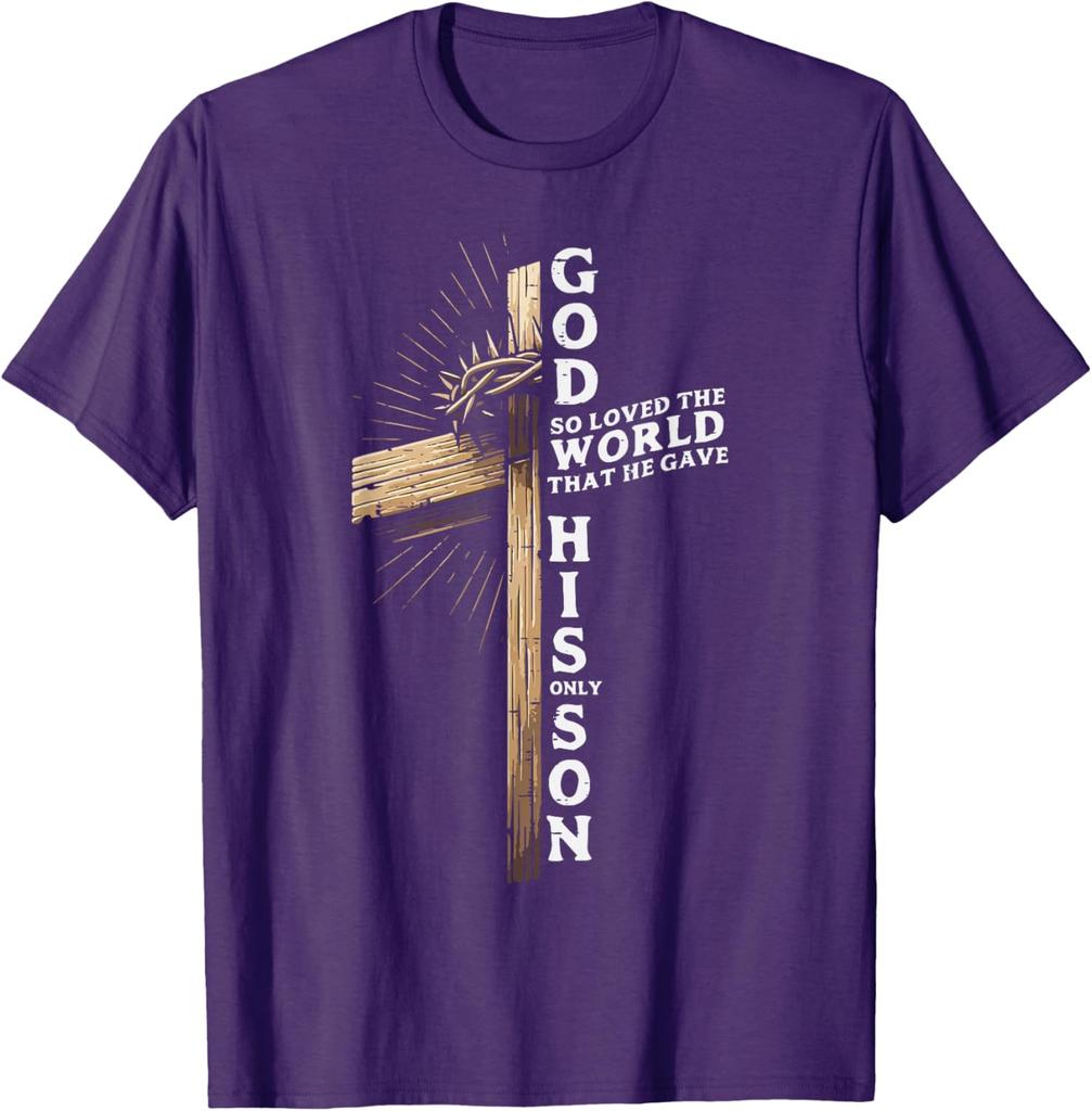 God So Loved The World Cross Christian John 3:16 Graphic Tee Soft Cotton Casual Short Sleeve T-Shirt