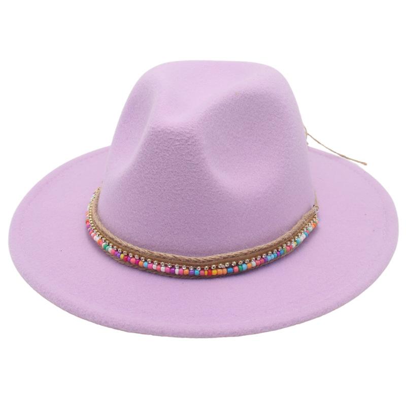 Pălărie înaltă Stil Etnic Lanț de Mărgele Lucrat Manual Pălărie Jazz Pălărie Fedorado pentru Spectacol Culoare Pălărie