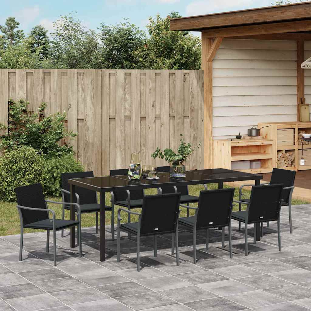 Garden Dining Set 9 pcs Black and Gray PE Rattan