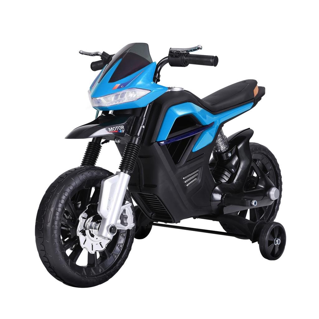 Moto Elettrica per Bambini 6V Giocattolo a Batteria con Luci Musica Avanti Freno per 3-8 Anni Blu