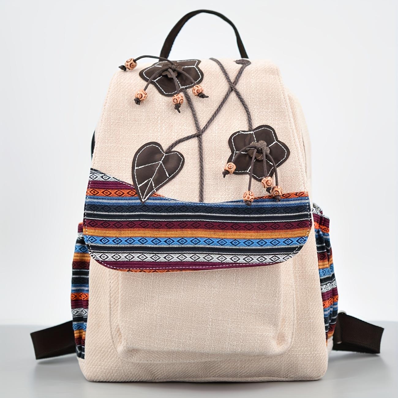 Ethnic Style Backpack Hand Woven Double Shoulder Multi Compartment Lightweight Canvas Commuting Multi-functional Chest Bag 2025