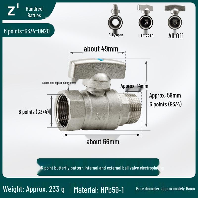 Adjustable Copper Ball Valve for Water Pipes, 2 to 6-Minute Flow Control, 4-Point Threaded Tap